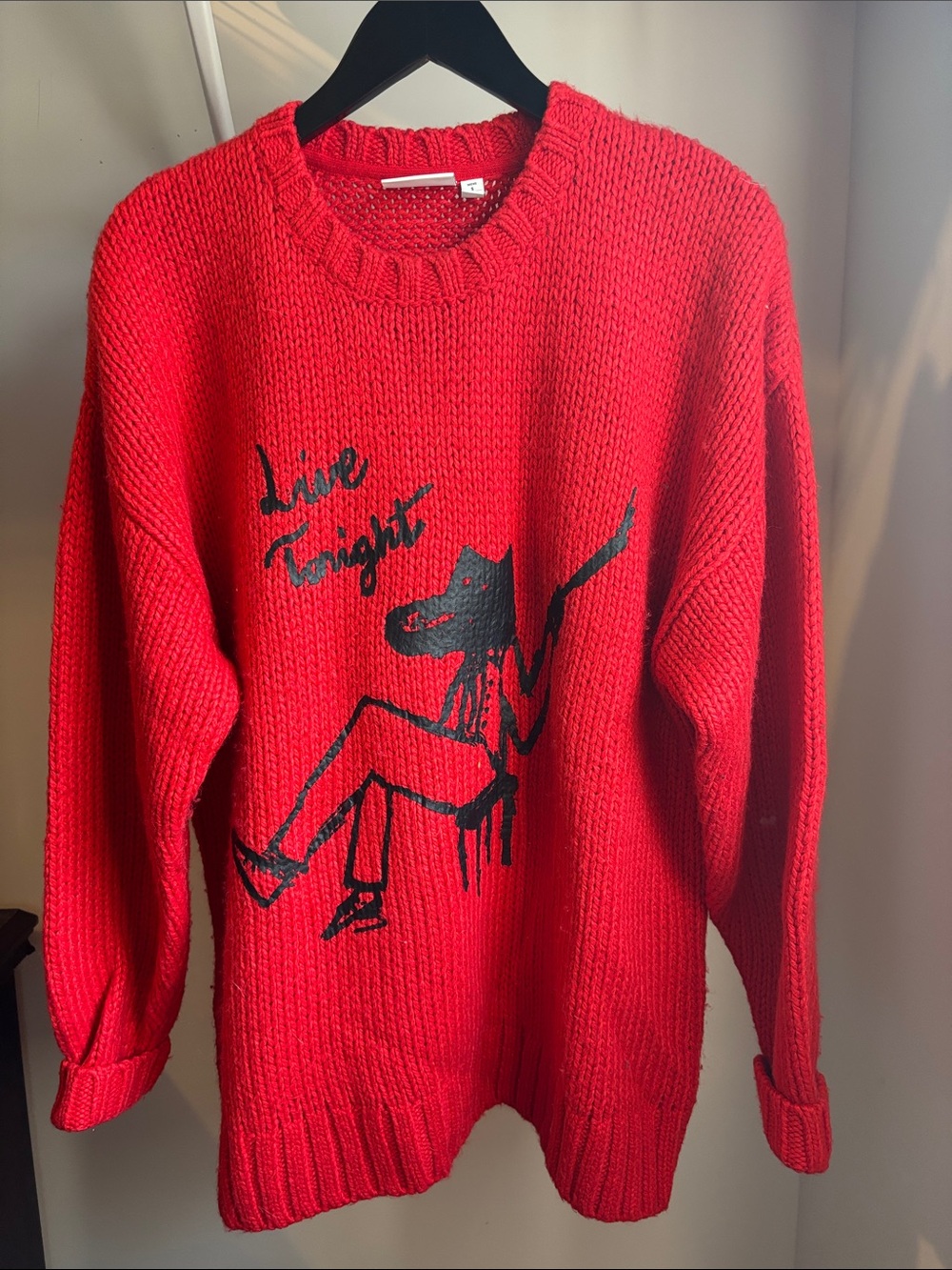 WESC Acke Monster Unisex Red Knit Sweater Graphic Crewneck S/M